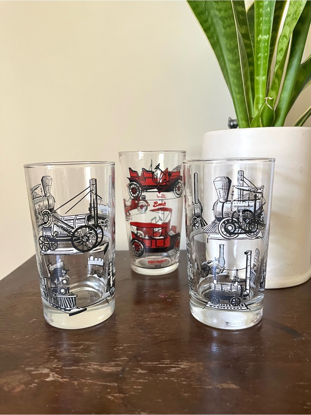 Set of 3 Vintage Libbey Barware Locomotive Glasses